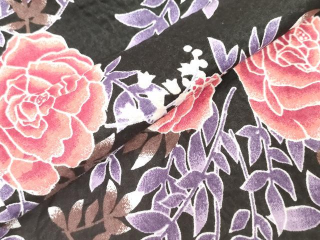 平和屋着物*夏物 甚平 上下セット 女の子 子供 薔薇 バラ 黒地 ポケット付き 綿 DABJ3171ea