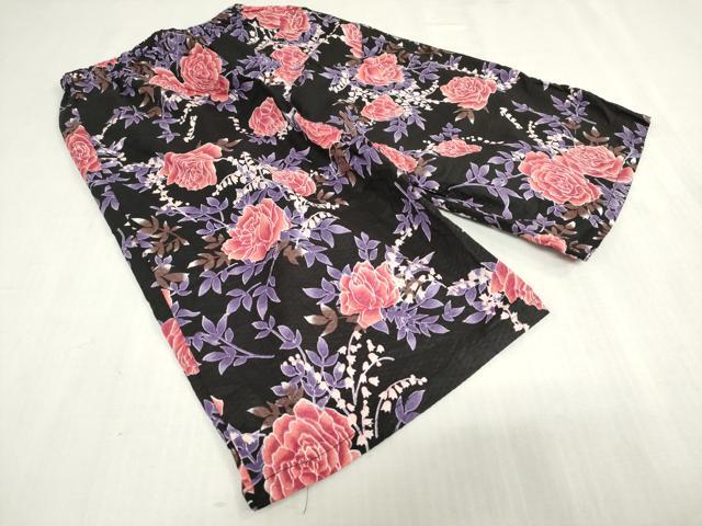 平和屋着物*夏物 甚平 上下セット 女の子 子供 薔薇 バラ 黒地 ポケット付き 綿 DABJ3171ea