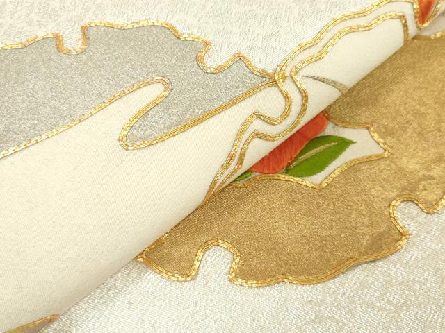 平和屋着物◎九寸名古屋帯 駒刺繍 雪輪紐花文 金彩 正絹 逸品 DABJ3452ea
