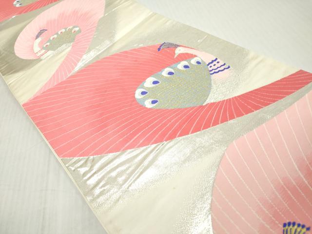 平和屋着物◎六通柄袋帯 唐織 孔雀 金銀糸 正絹 逸品 DABJ3463ea