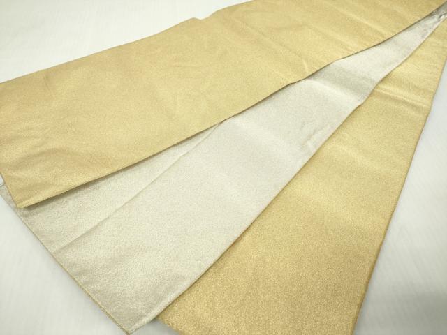 平和屋着物◎両面 全通柄袋帯 綴れ ネープルスイエロー色×練色 金糸 正絹 逸品 DABJ3469ea