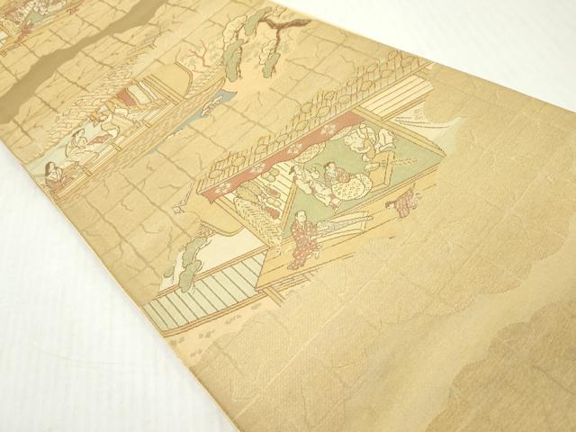平和屋着物◎六通柄袋帯 人物風景松文 正絹 逸品 DABJ3472ea