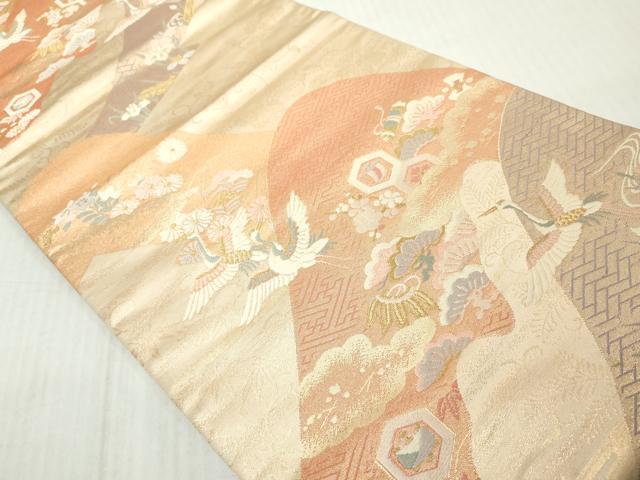 平和屋着物◎六通柄袋帯 唐織 重ね山飛鶴花松文 金糸 正絹 逸品 DABJ3509ea