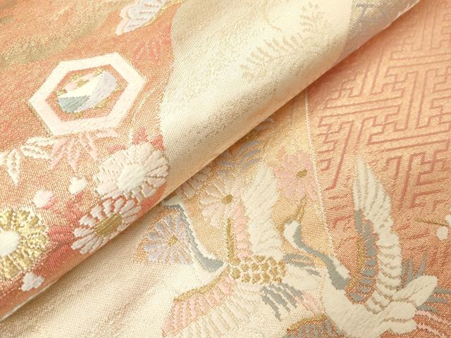 平和屋着物◎六通柄袋帯 唐織 重ね山飛鶴花松文 金糸 正絹 逸品 DABJ3509ea
