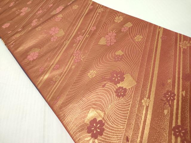 平和屋着物◎両面 六通柄袋帯 唐織 枝垂れ桜 花鳥丸文 金糸 正絹 逸品 DABJ3516ea