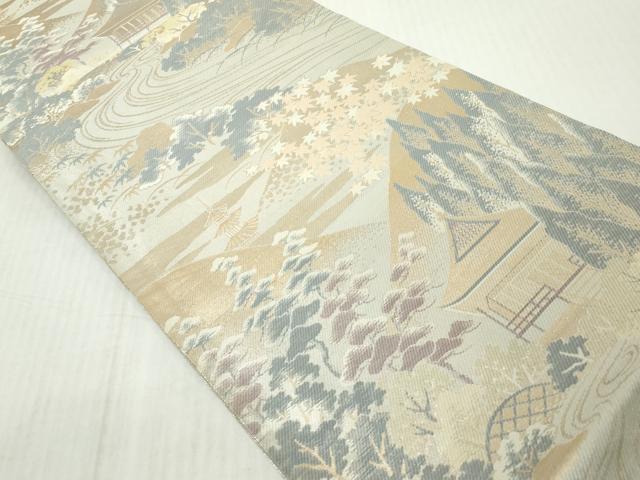 平和屋着物◎佐賀錦 六通柄袋帯 風景松文 金銀糸 正絹 逸品 DABJ3518ea