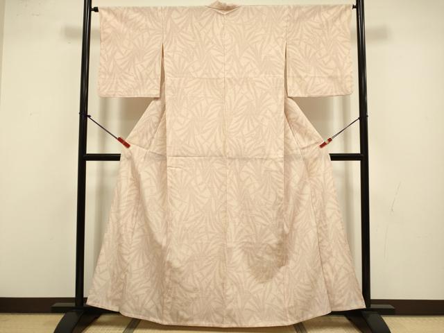 平和屋着物▽本塩沢 単衣 110亀甲 草葉文 正絹 逸品 DABI4521du