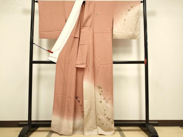 平和屋着物▽訪問着 単衣 刺繍 枝花文 暈し染め 金彩 正絹 逸品 DABJ3524du