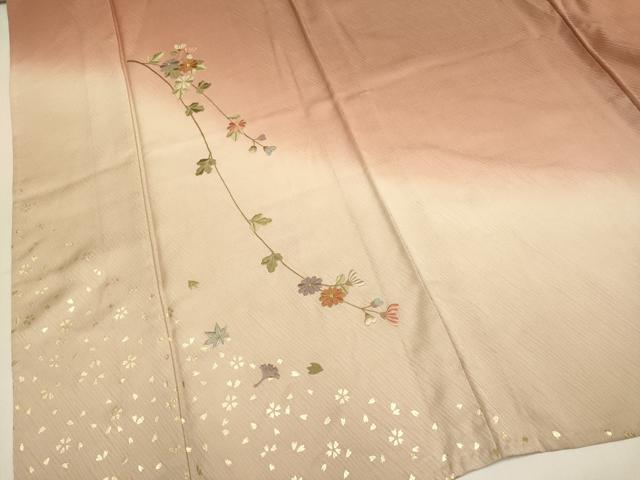平和屋着物▽訪問着 単衣 刺繍 枝花文 暈し染め 金彩 正絹 逸品 DABJ3524du