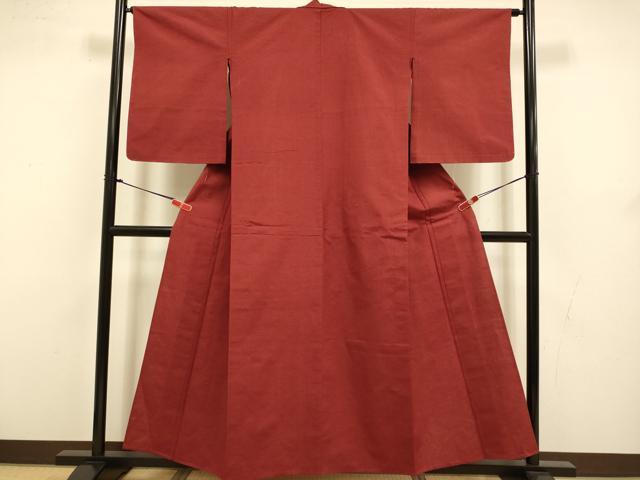 平和屋着物▽上質な紬 単衣 マルーン色 正絹 逸品 未使用 DABJ3538du