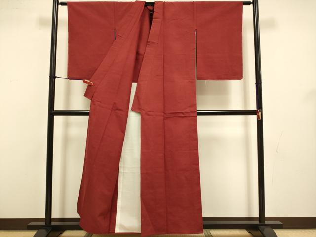 平和屋着物▽上質な紬 単衣 マルーン色 正絹 逸品 未使用 DABJ3538du
