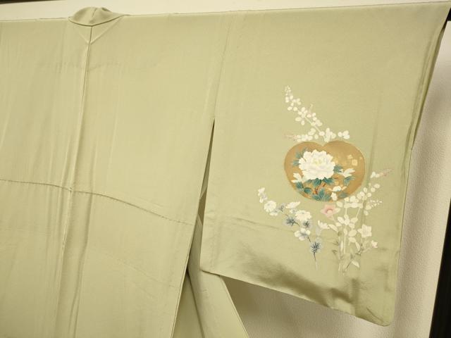 平和屋着物▽訪問着 単衣 草花文 暈し染め 金彩 正絹 逸品 DABJ3561du