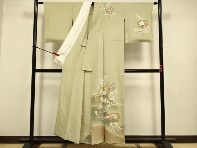 平和屋着物▽訪問着 単衣 草花文 暈し染め 金彩 正絹 逸品 DABJ3561du