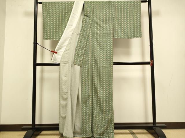 平和屋着物▽小紋 単衣 七宝花文 洗える着物 DABJ3563du