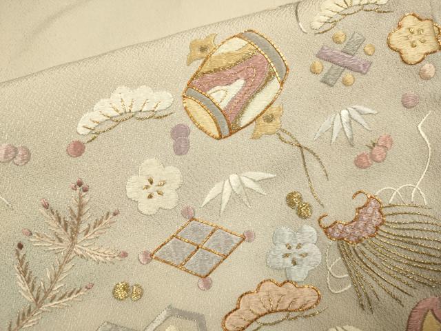 平和屋着物▽豪華色留袖 単衣 駒刺繍 総刺繍 宝尽くし 正絹 逸品 DABJ3569du