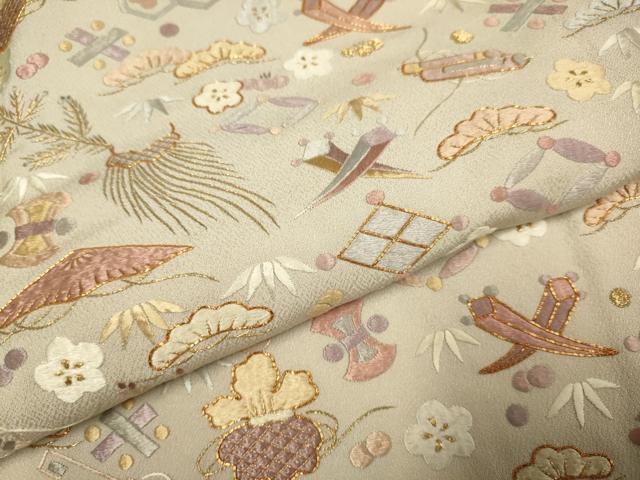 平和屋着物▽豪華色留袖 単衣 駒刺繍 総刺繍 宝尽くし 正絹 逸品 DABJ3569du