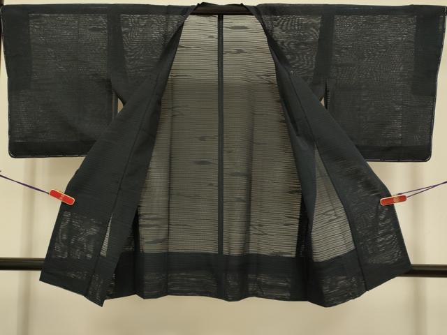 平和屋着物▽道行コート スリーシーズン 春夏秋 塵除け 霞文 濃い藍鉄色 正絹 逸品 未使用 DABJ3594du
