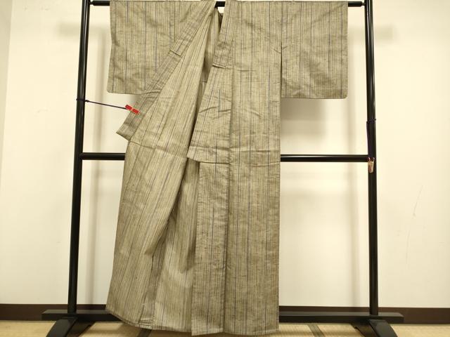 平和屋着物▽上質な紬 単衣 縞 正絹 逸品 DABJ3598du