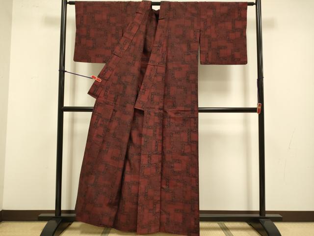 平和屋着物▽上質な紬 単衣 色紙重ね文 正絹 逸品 DABJ3603du