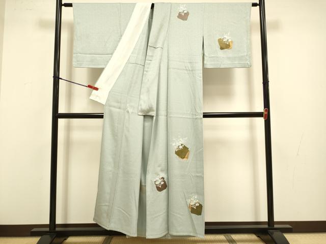 平和屋着物▽訪問着 単衣 刺繍 破れ色紙扇花文 金彩 正絹 逸品 DABJ3606du