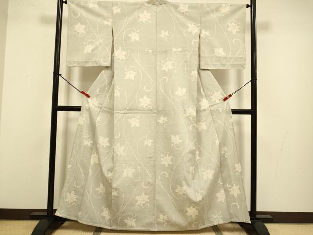 平和屋着物▽本塩沢 単衣 110亀甲 花唐草文 正絹 逸品 DABJ3607du