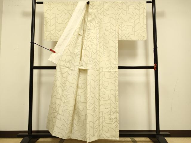 平和屋着物▽上質な紬 単衣 草葉文 正絹 逸品 DABJ3608du