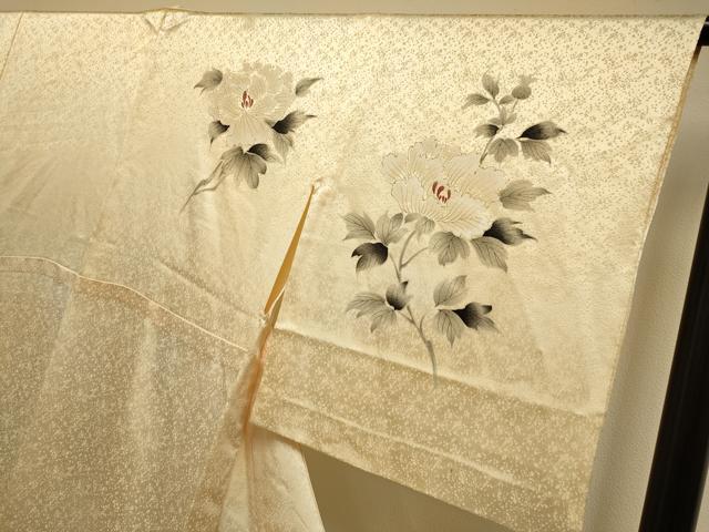 平和屋着物▽訪問着 単衣 刺繍 手描き 枝花文 暈し染め 正絹 逸品 DABJ3613du