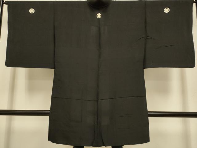 平和屋着物#男性 長羽織 黒紋付 単衣 正絹 逸品 DABJ3618du