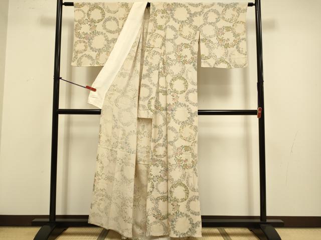 平和屋着物▽上質な小紋 単衣 花丸文 鬼しぼ縮緬 正絹 逸品 DABJ3624du