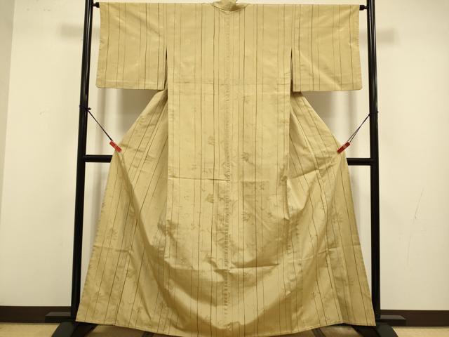 平和屋着物▽上質な紬 単衣 花唐草文 正絹 逸品 DABJ3632du