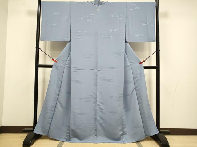 平和屋着物▽色無地 単衣 吉祥霞地紋 ブルーラベンダー色 洗える着物 DABJ3642du