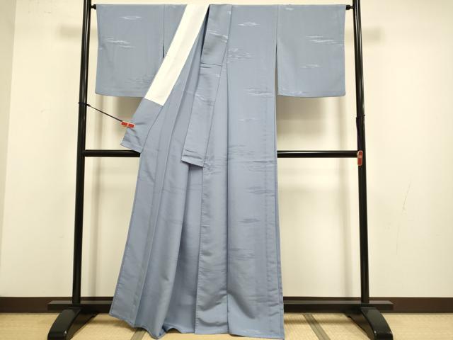 平和屋着物▽色無地 単衣 吉祥霞地紋 ブルーラベンダー色 洗える着物 DABJ3642du