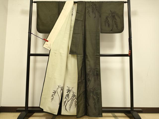 平和屋着物▽訪問着 無双 紗袷 紗×絽 手描き 枝垂れ柳文 正絹 逸品 DABJ3646du