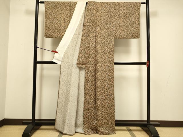 平和屋着物▽上質な小紋 単衣 更紗花文 金銀糸 正絹 逸品 DABJ3652du