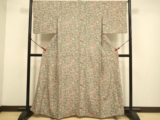 平和屋着物▽上質な小紋 単衣 風景花文 正絹 逸品 DABJ3670du