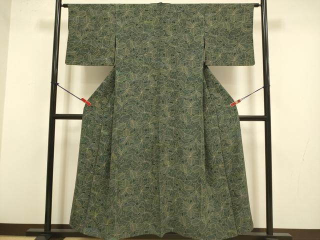平和屋着物▽上質な小紋 単衣 葉尽くし 正絹 逸品 DABJ3671du