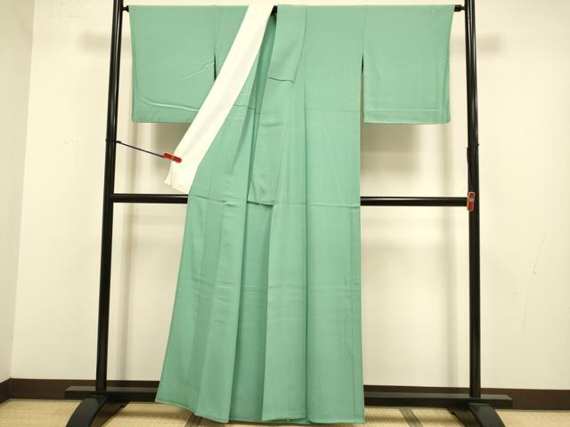 平和屋着物▽上質な色無地 単衣 濃い薄青色 正絹 逸品 DABJ3679du