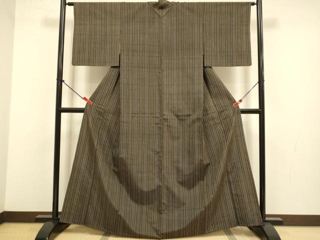平和屋着物▽上質な紬 単衣 縞 正絹 逸品 DABJ3706du