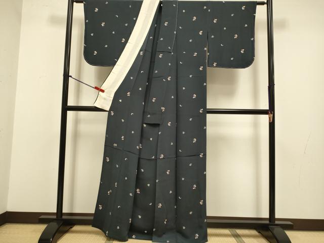 平和屋着物▽上質な小紋 単衣 型染 魚 舞花文 正絹 逸品 未使用 DABJ3708du