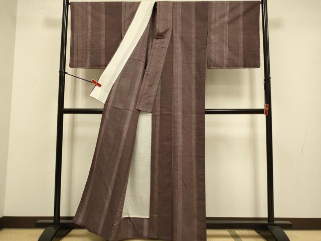 平和屋着物▽上質な紬 単衣 80亀甲 縞 正絹 逸品 未使用 DABJ3717du