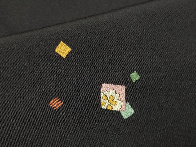 平和屋着物▽上質な小紋 単衣 総刺繍 色紙花文 黒地 正絹 逸品 DABJ3726du