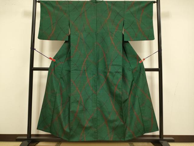 平和屋着物▽上質な紬 単衣 幾何学文様 正絹 逸品 DABJ3728du