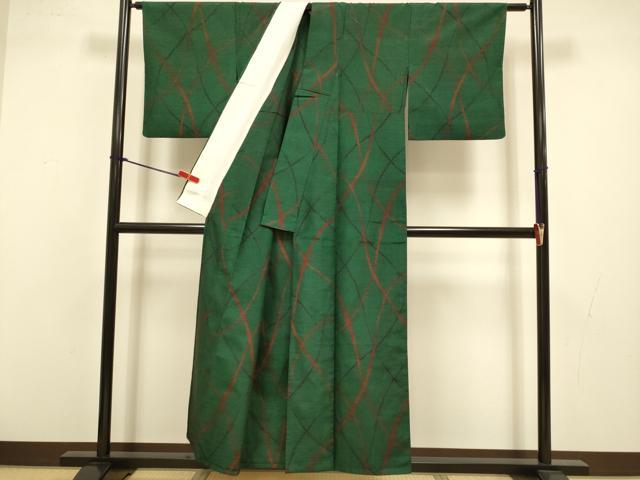 平和屋着物▽上質な紬 単衣 幾何学文様 正絹 逸品 DABJ3728du