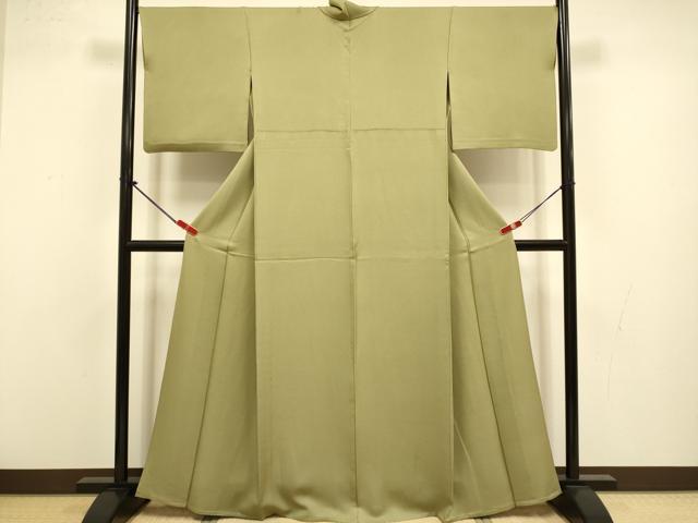 平和屋着物▽上質な色無地 単衣 霞地紋 榛色 正絹 逸品 DABJ3731du