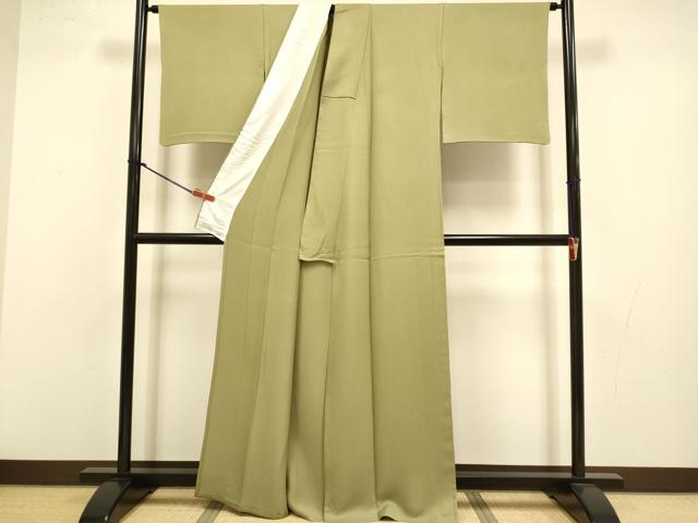 平和屋着物▽上質な色無地 単衣 霞地紋 榛色 正絹 逸品 DABJ3731du