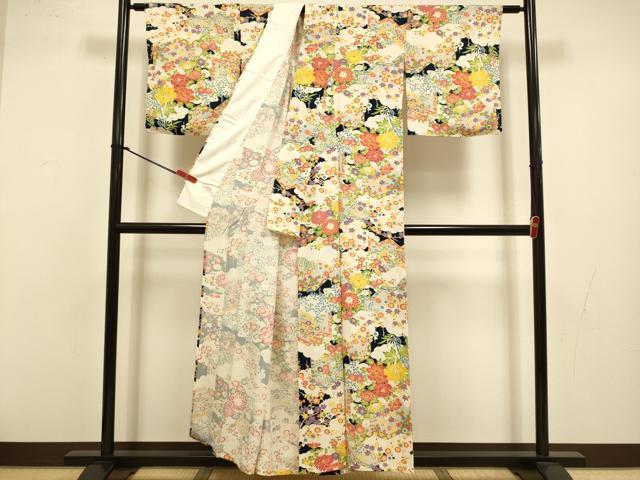 平和屋着物▽上質な小紋 単衣 草花文 正絹 逸品 DABJ3732du