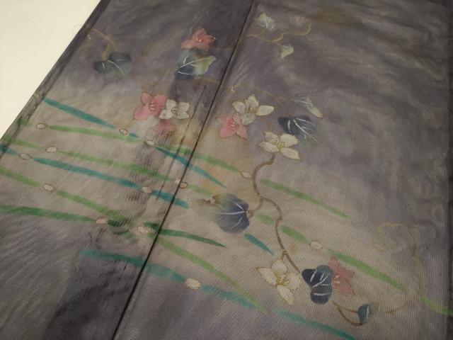 平和屋着物▽訪問着 無双 紗袷 紗×紗 夏虫 枝花文 暈し染め 金彩 正絹 逸品 DABJ3734du