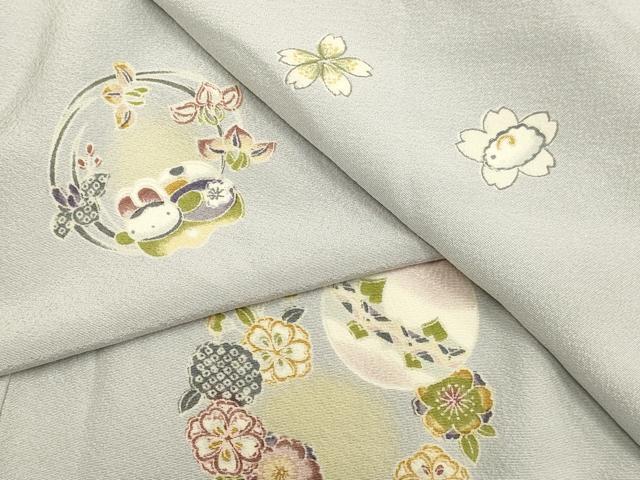 平和屋着物▽上質な小紋 単衣 花丸文 兎 正絹 逸品 DABJ3743du