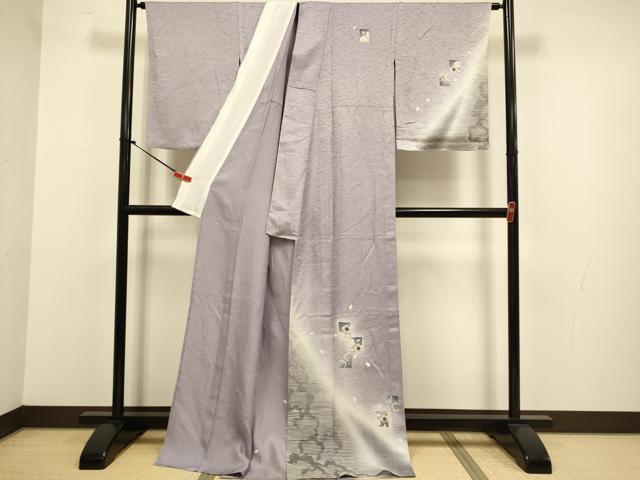 平和屋着物▽訪問着 単衣 駒刺繍 色紙舞桜文 暈し染め ロング丈 正絹 逸品 DABJ3744du