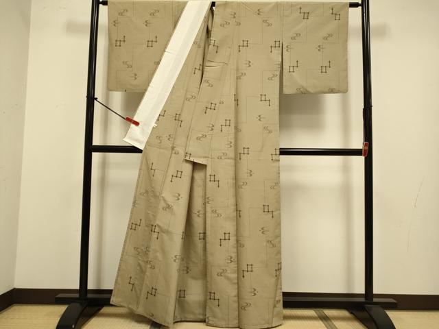 平和屋着物▽上質な紬 単衣 琉球絣文様 正絹 逸品 DABJ3760du